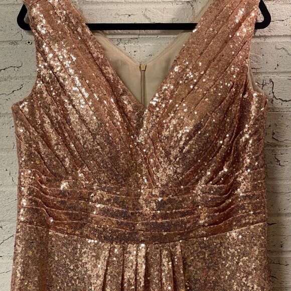 Rose Gold Sequin Formal Cocktail Wedding Dress Large/XL - Picture 4 of 16
